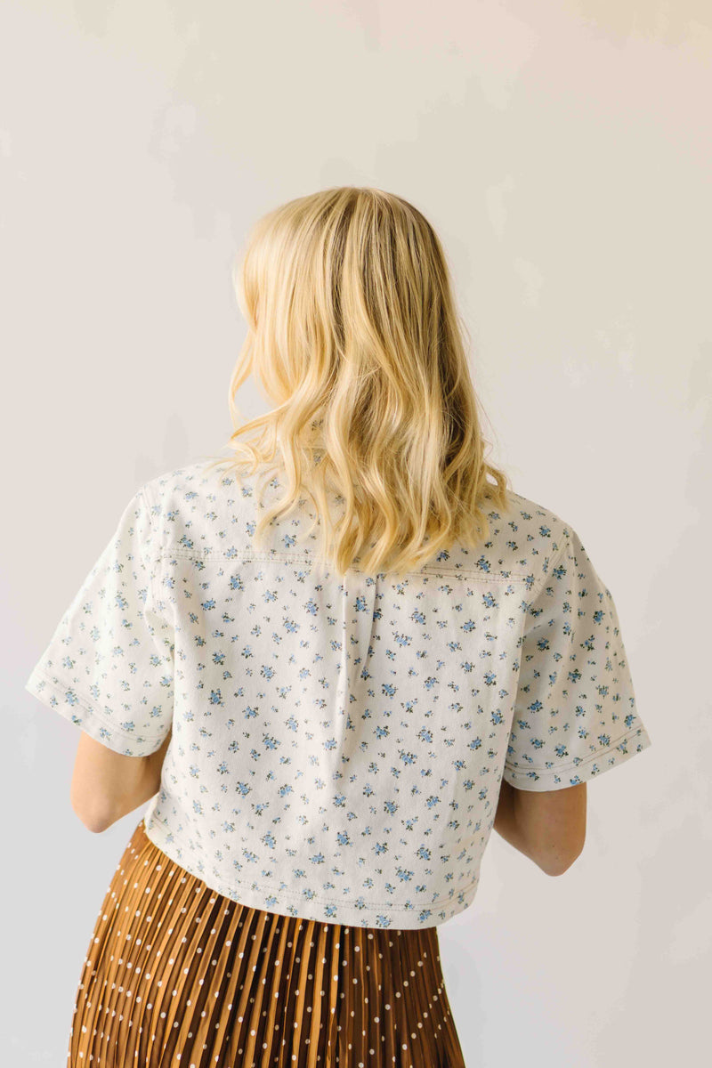 The Joplin Pocket Detail Blouse in White + Blue Floral