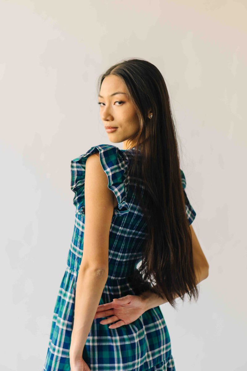 The Fenton Plaid Midi Dress in Navy + Green