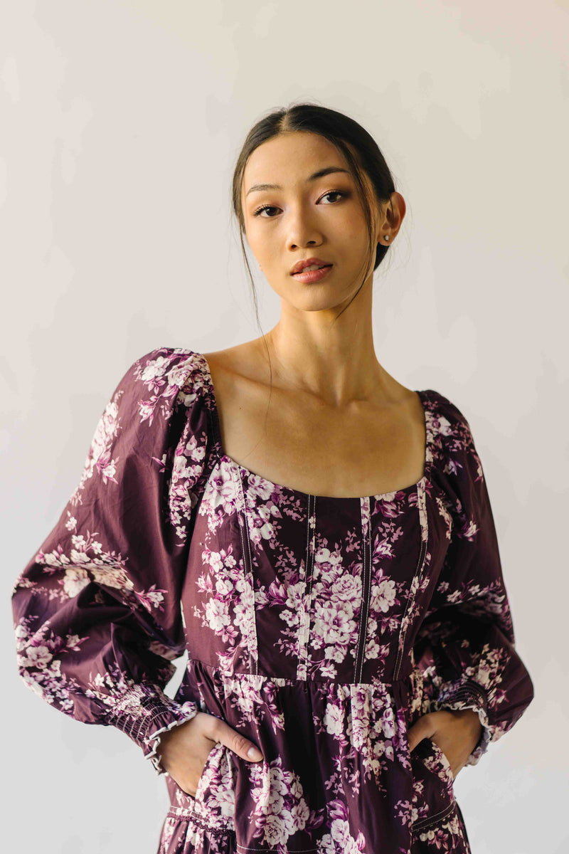 The Marium Tiered Floral Midi Dress in Red