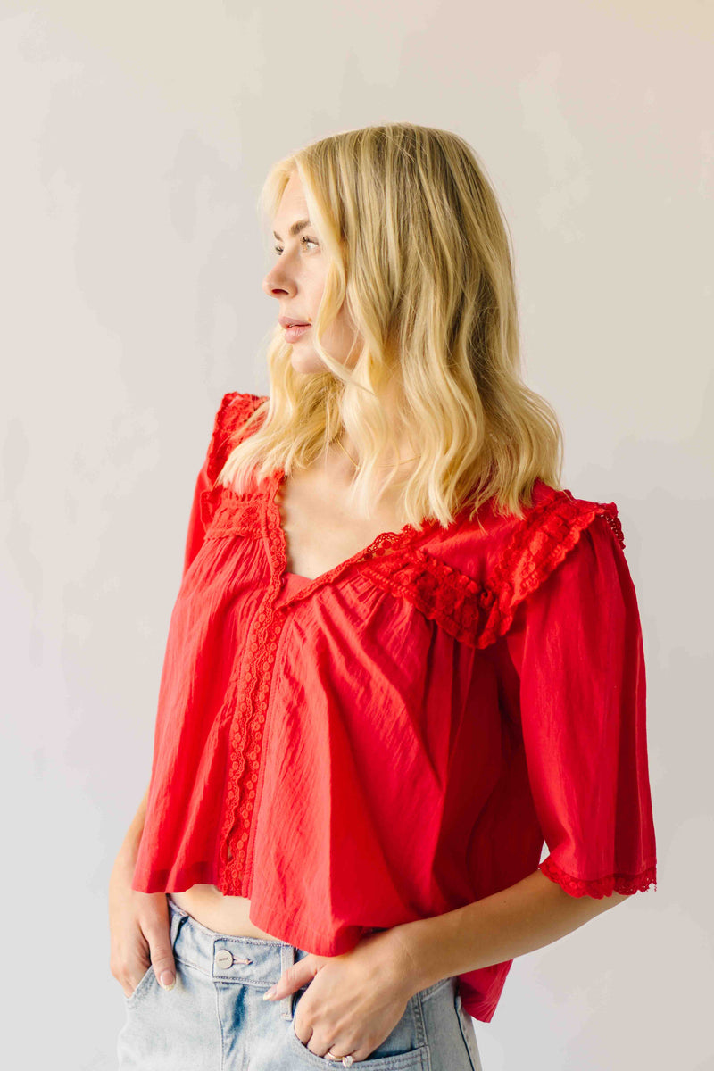 The Morgana Lace Detail Blouse in Red