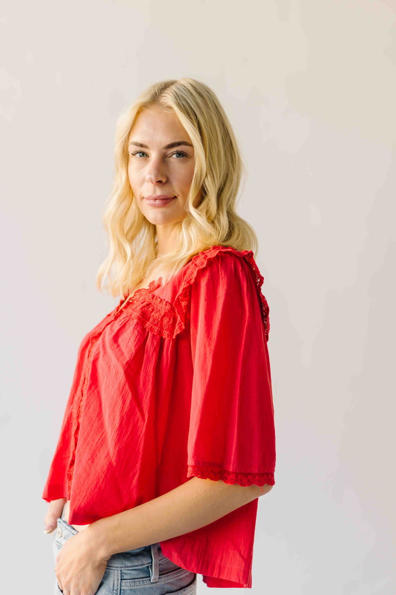 The Morgana Lace Detail Blouse in Red
