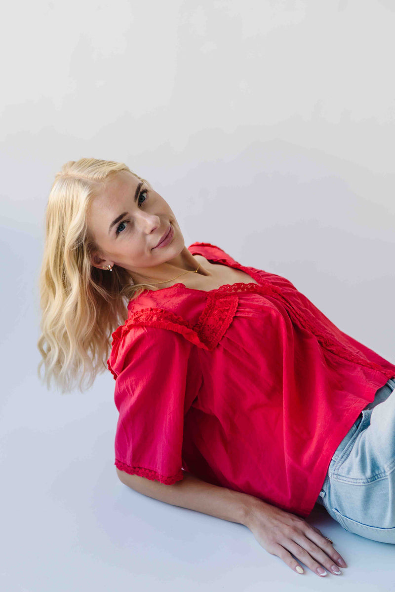 The Morgana Lace Detail Blouse in Red