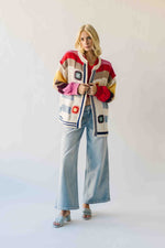 The Nandra Balloon Sleeve Cardigan in Ivory Multi