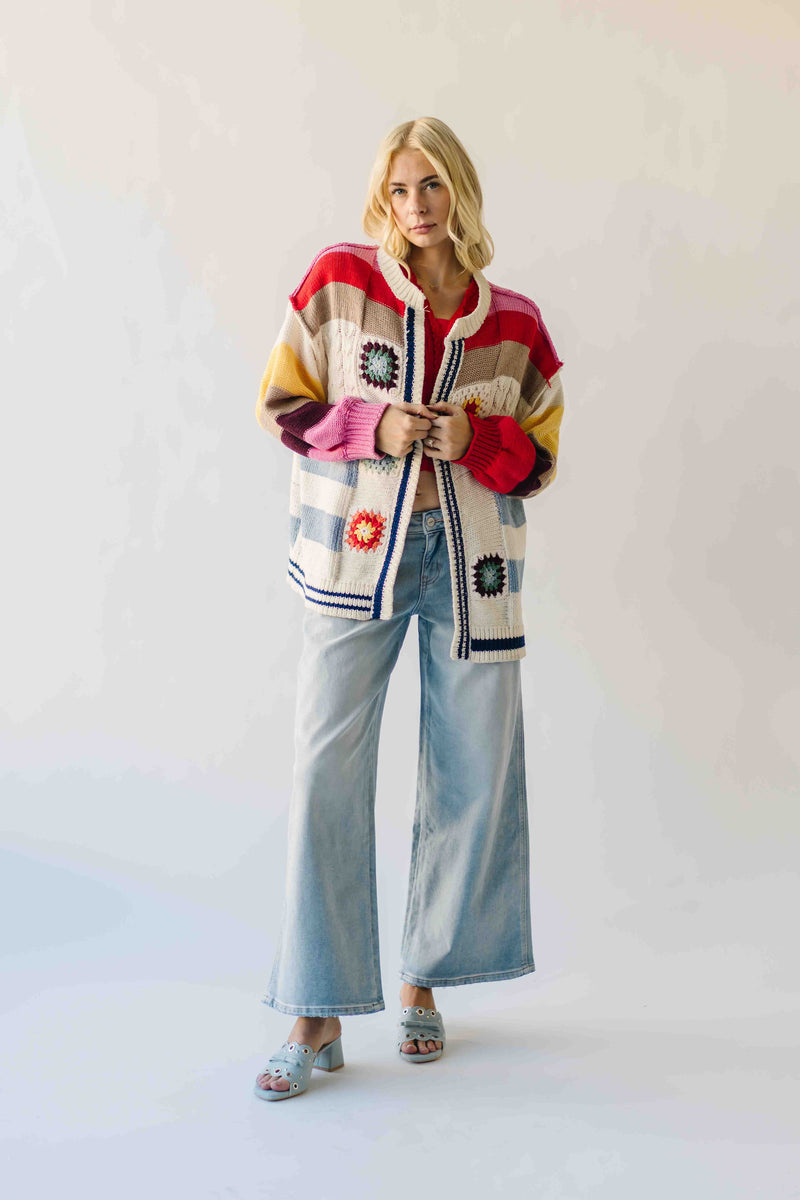 The Nandra Balloon Sleeve Cardigan in Ivory Multi