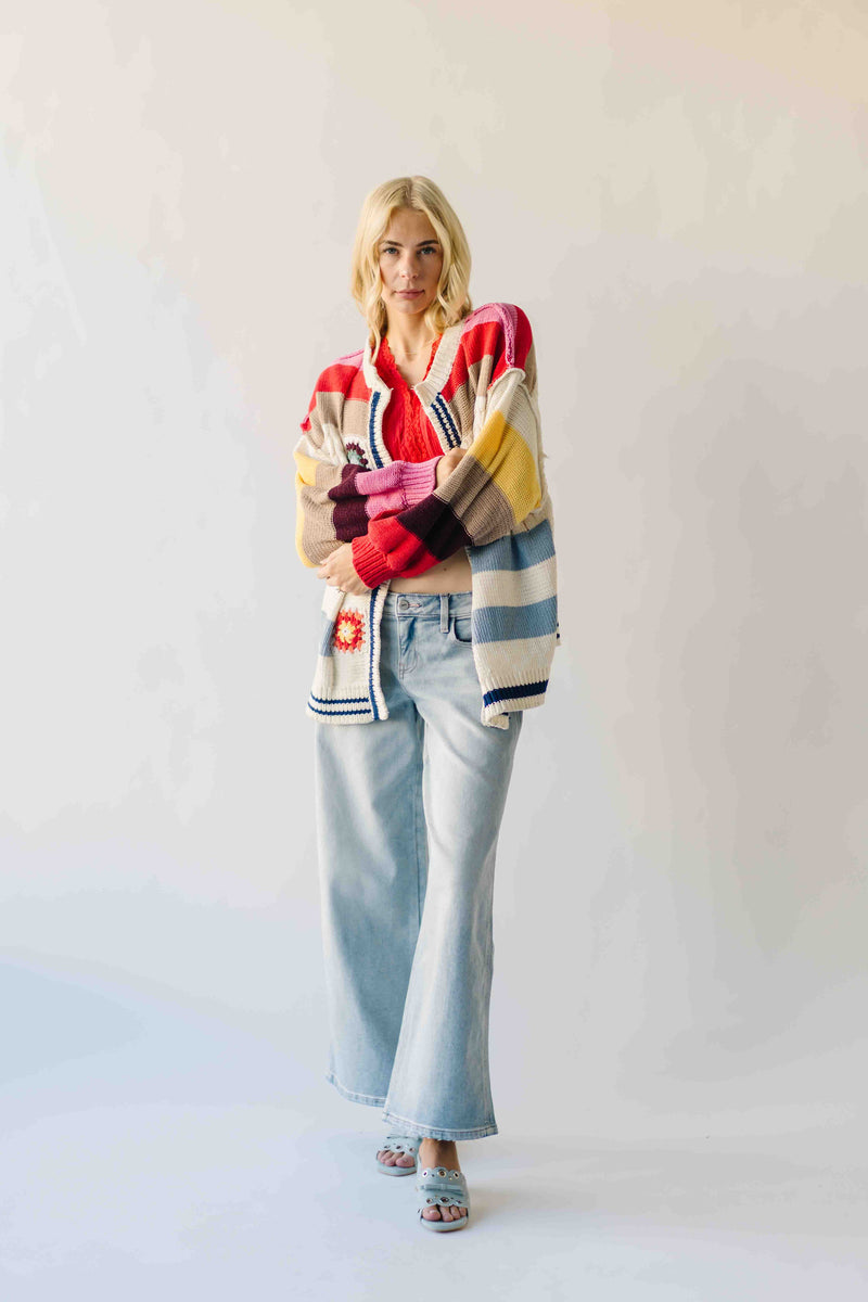 The Nandra Balloon Sleeve Cardigan in Ivory Multi