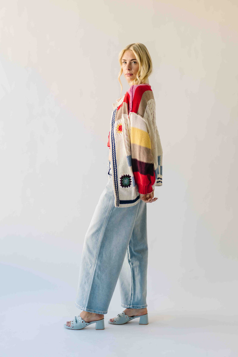 The Nandra Balloon Sleeve Cardigan in Ivory Multi