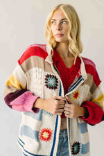 The Nandra Balloon Sleeve Cardigan in Ivory Multi