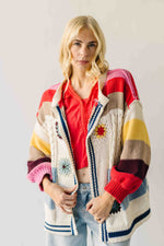The Nandra Balloon Sleeve Cardigan in Ivory Multi