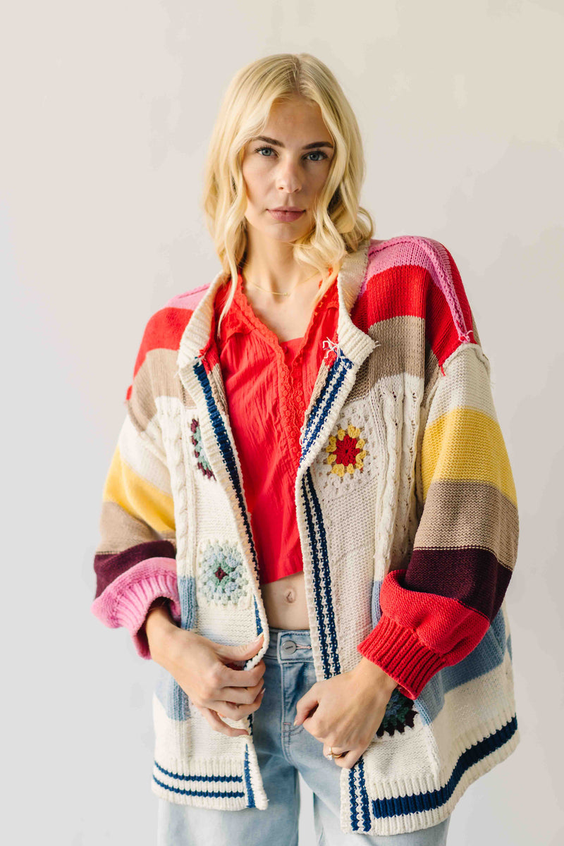 The Nandra Balloon Sleeve Cardigan in Ivory Multi