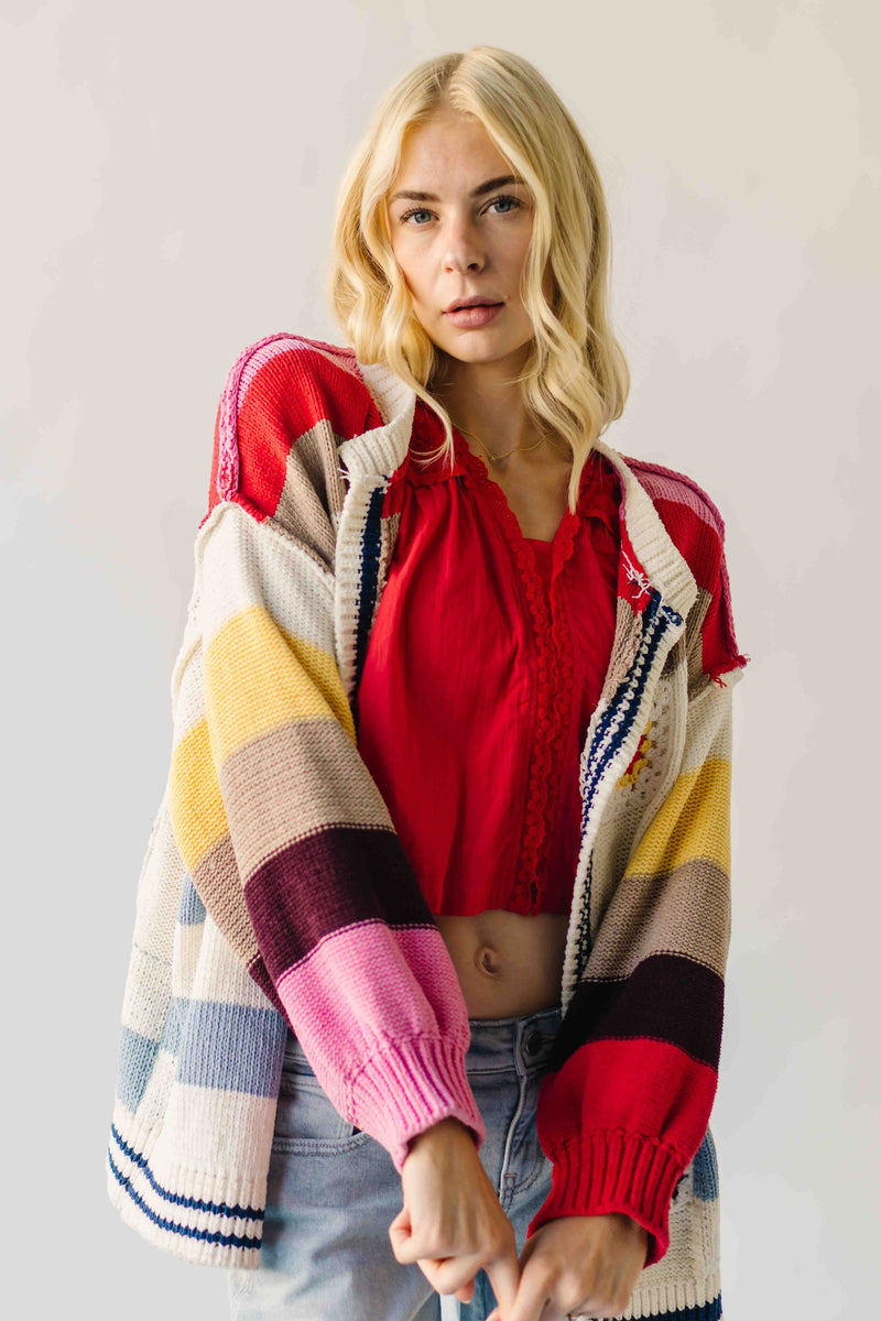 The Nandra Balloon Sleeve Cardigan in Ivory Multi