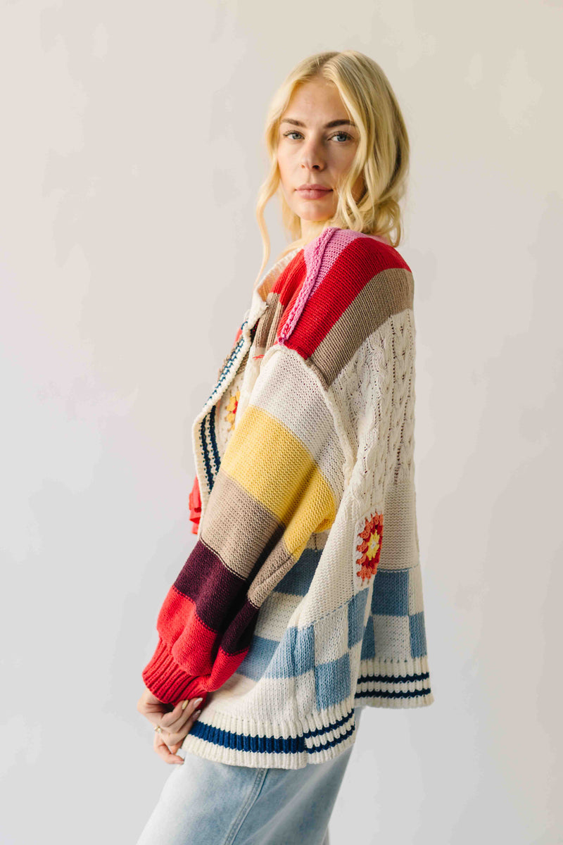 The Nandra Balloon Sleeve Cardigan in Ivory Multi