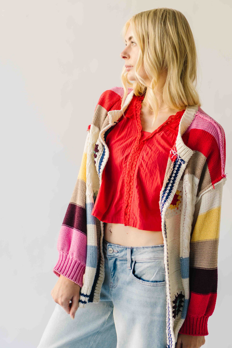 The Nandra Balloon Sleeve Cardigan in Ivory Multi