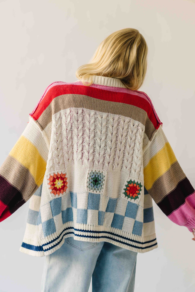The Nandra Balloon Sleeve Cardigan in Ivory Multi