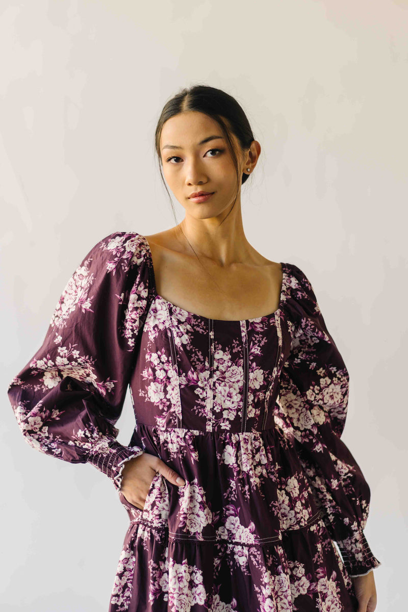 The Marium Tiered Floral Midi Dress in Red