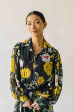The Sully Button-Up Floral Midi Dress in Black + Yellow