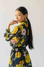 The Sully Button-Up Floral Midi Dress in Black + Yellow