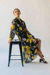 The Sully Button-Up Floral Midi Dress in Black + Yellow