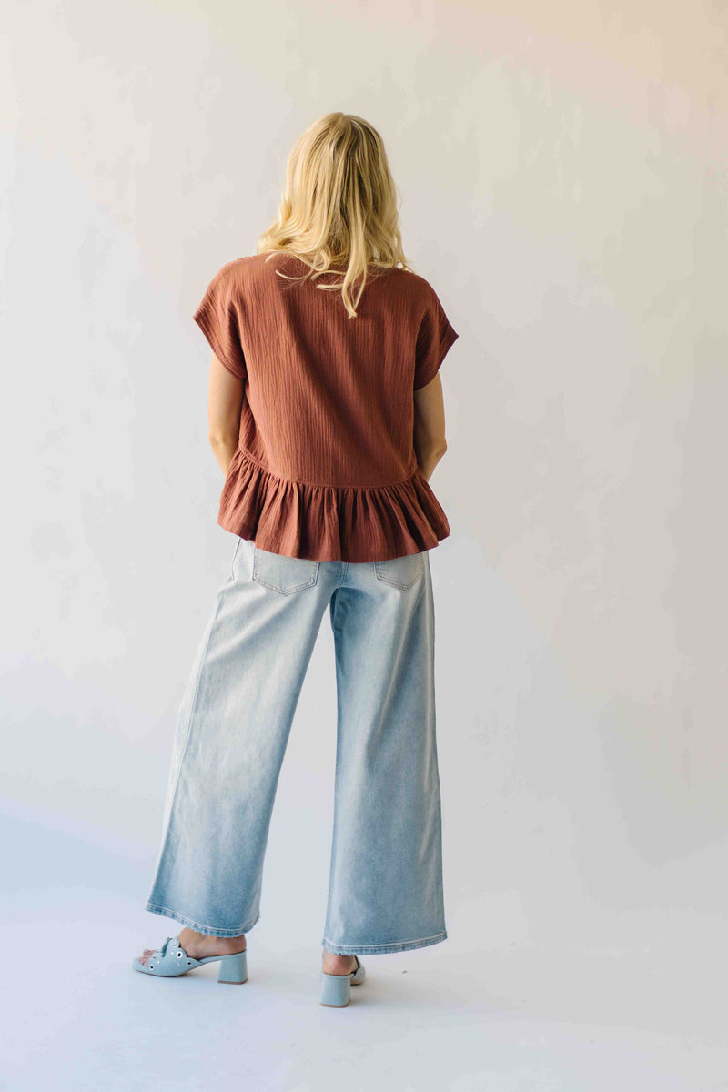 The Denny Lace Trim Button-Up Blouse in Terracotta