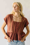 The Denny Lace Trim Button-Up Blouse in Terracotta