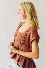 The Denny Lace Trim Button-Up Blouse in Terracotta