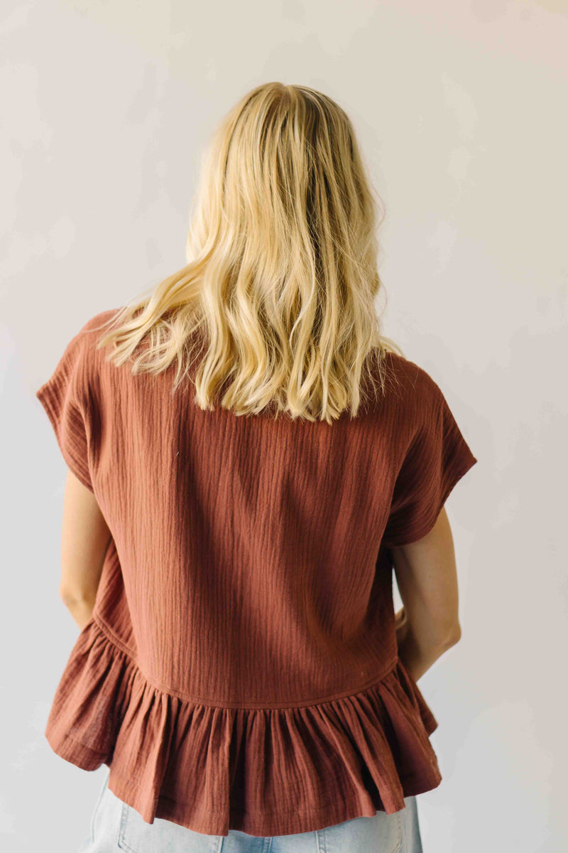The Denny Lace Trim Button-Up Blouse in Terracotta