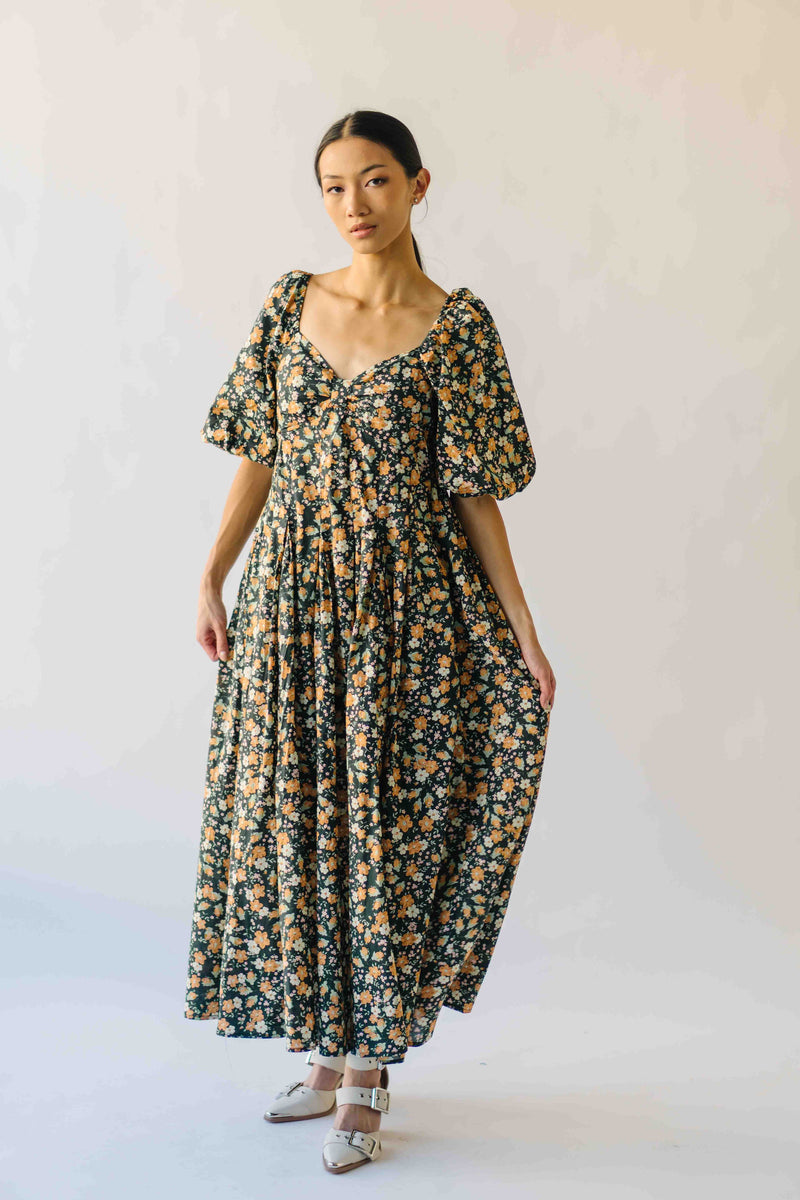 The Claudia Floral Midi Dress in Midnight