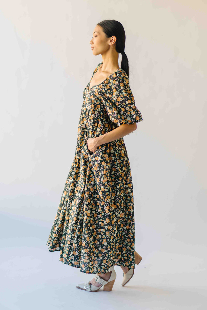 The Claudia Floral Midi Dress in Midnight