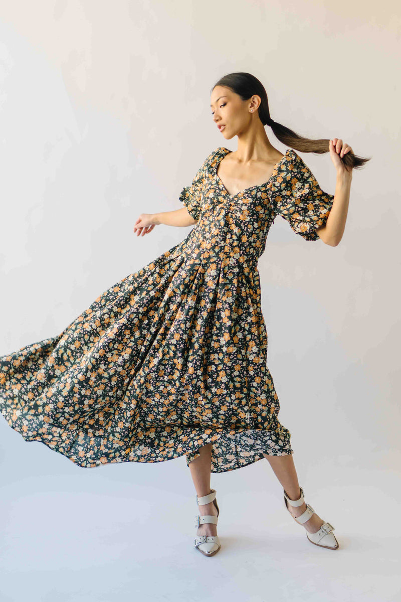 The Claudia Floral Midi Dress in Midnight