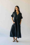 The Lora Washed Cotton Midi Dress in Black