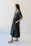 The Lora Washed Cotton Midi Dress in Black