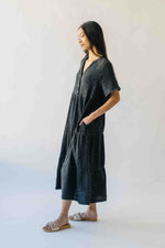 The Lora Washed Cotton Midi Dress in Black