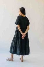 The Lora Washed Cotton Midi Dress in Black