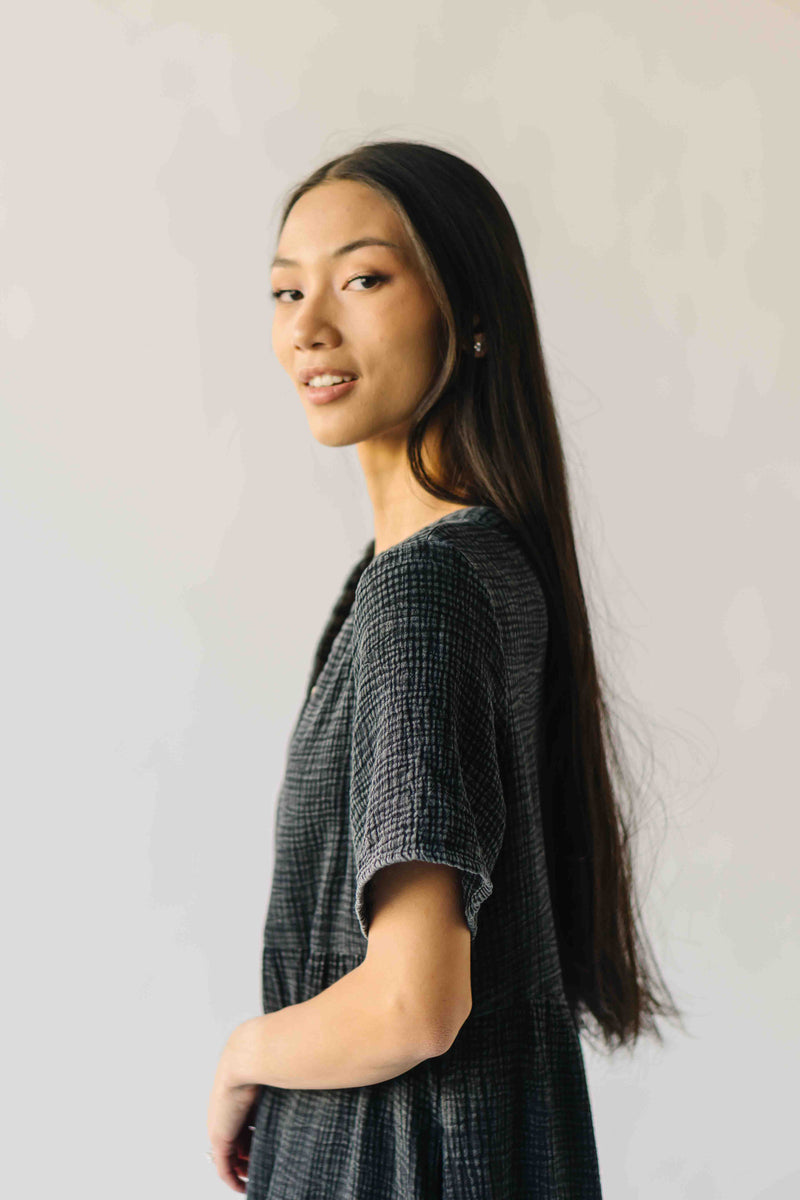 The Lora Washed Cotton Midi Dress in Black