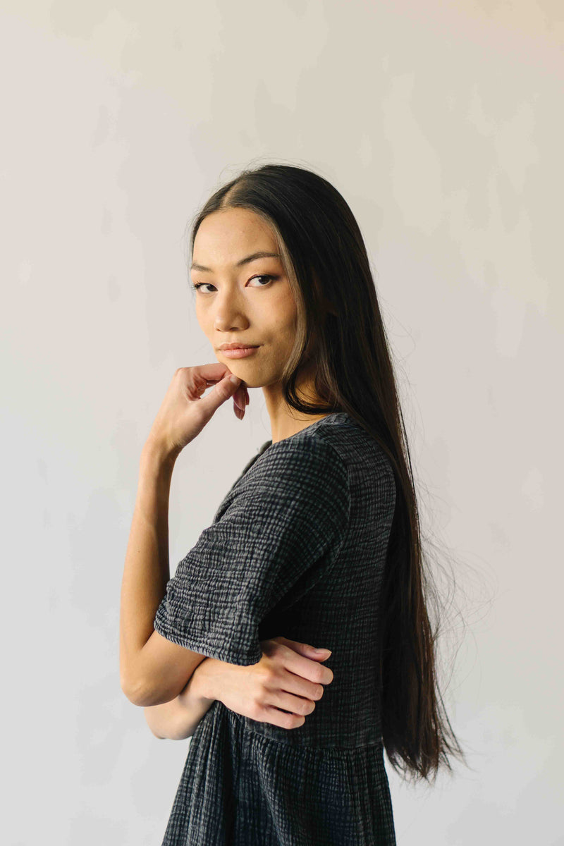The Lora Washed Cotton Midi Dress in Black