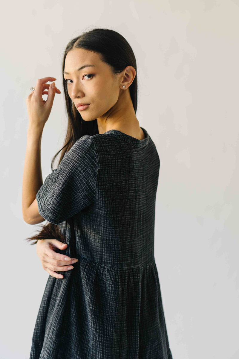 The Lora Washed Cotton Midi Dress in Black