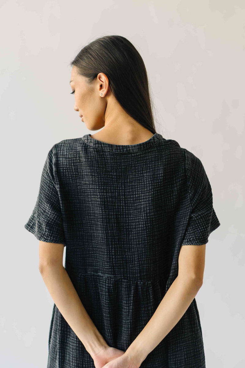 The Lora Washed Cotton Midi Dress in Black