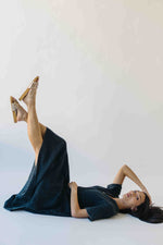 The Lora Washed Cotton Midi Dress in Black