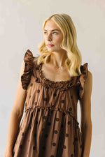 *RESTOCKING END OF OCTOBER* The Kimmy Ruffle Detail Midi Dress in Chocolate Dot