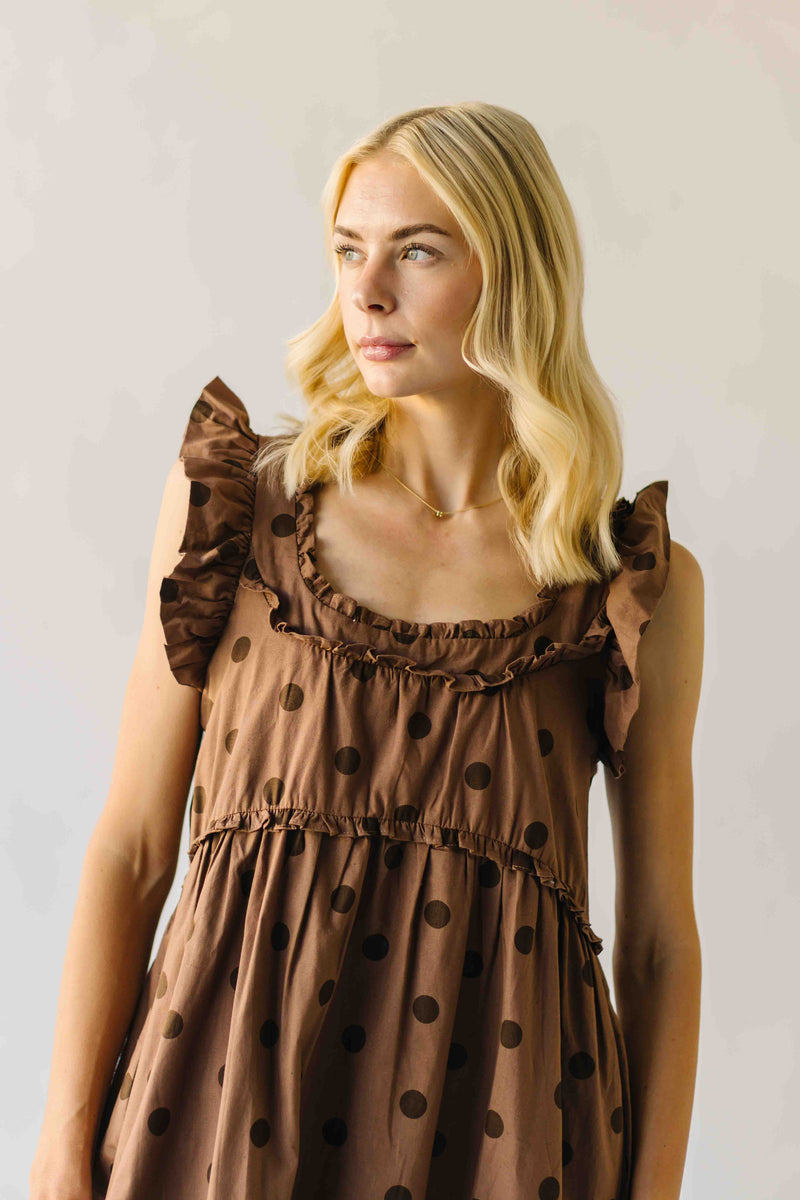 *RESTOCKING END OF OCTOBER* The Kimmy Ruffle Detail Midi Dress in Chocolate Dot