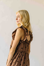 *RESTOCKING END OF OCTOBER* The Kimmy Ruffle Detail Midi Dress in Chocolate Dot