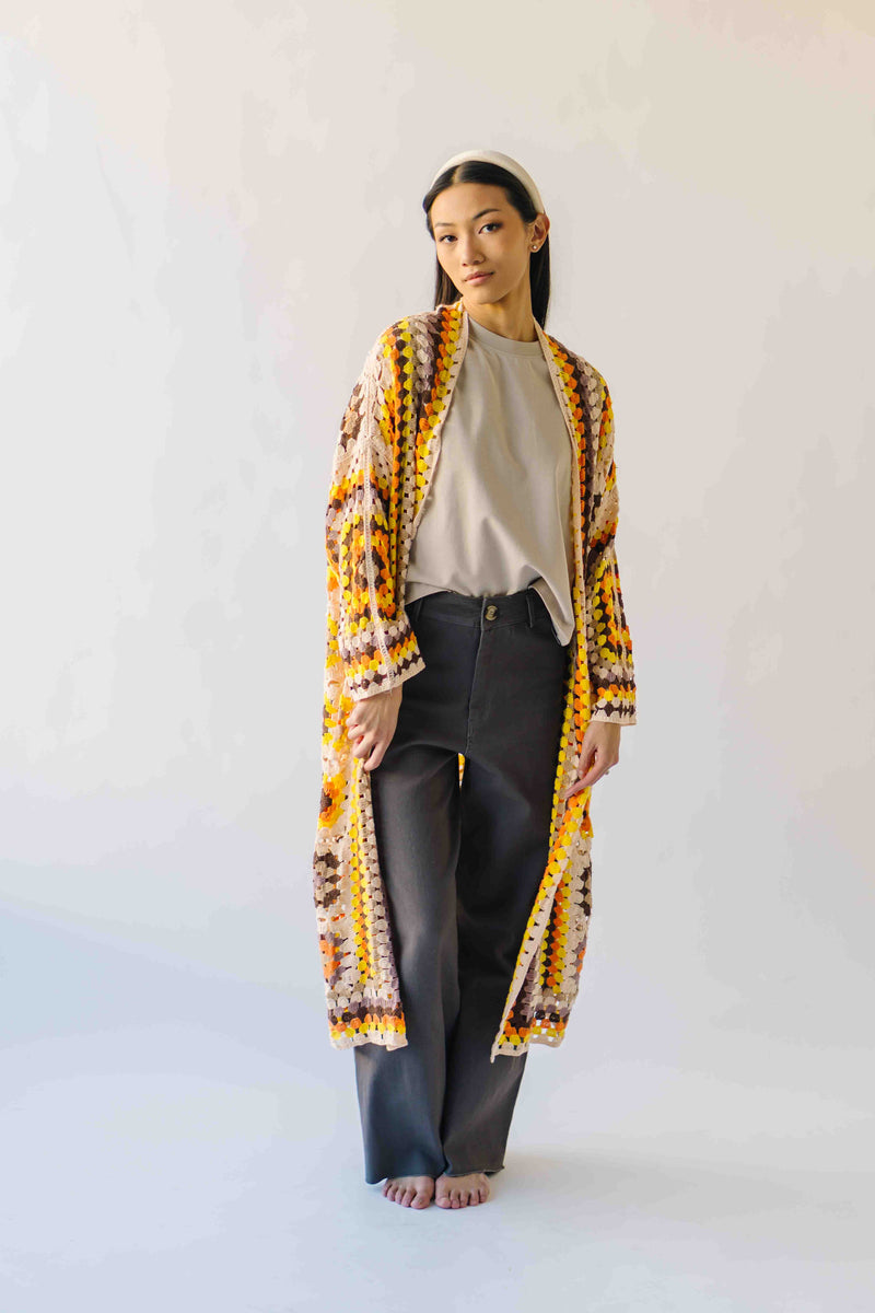 The Knox Crochet Long Cardigan in Beige