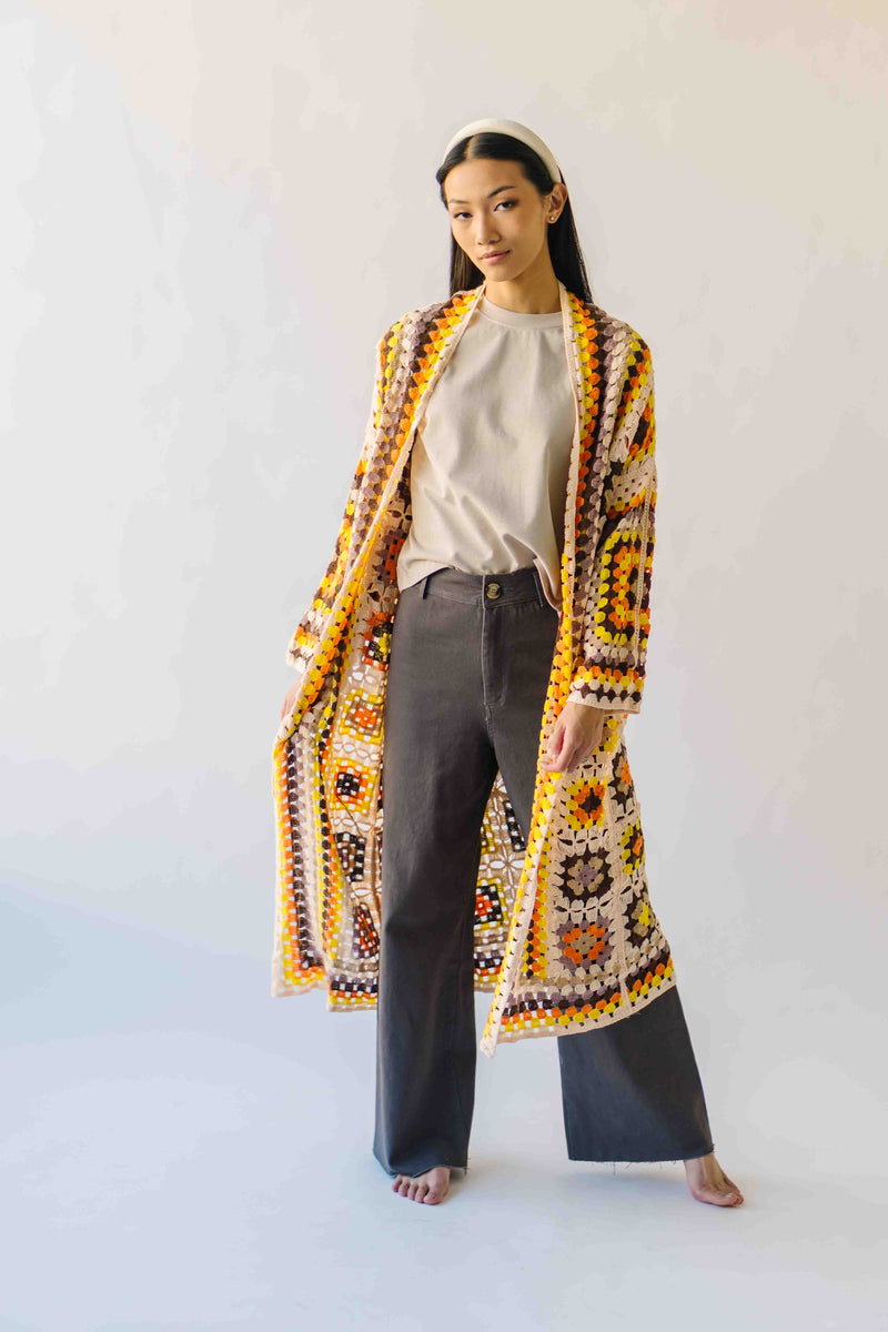 The Knox Crochet Long Cardigan in Beige