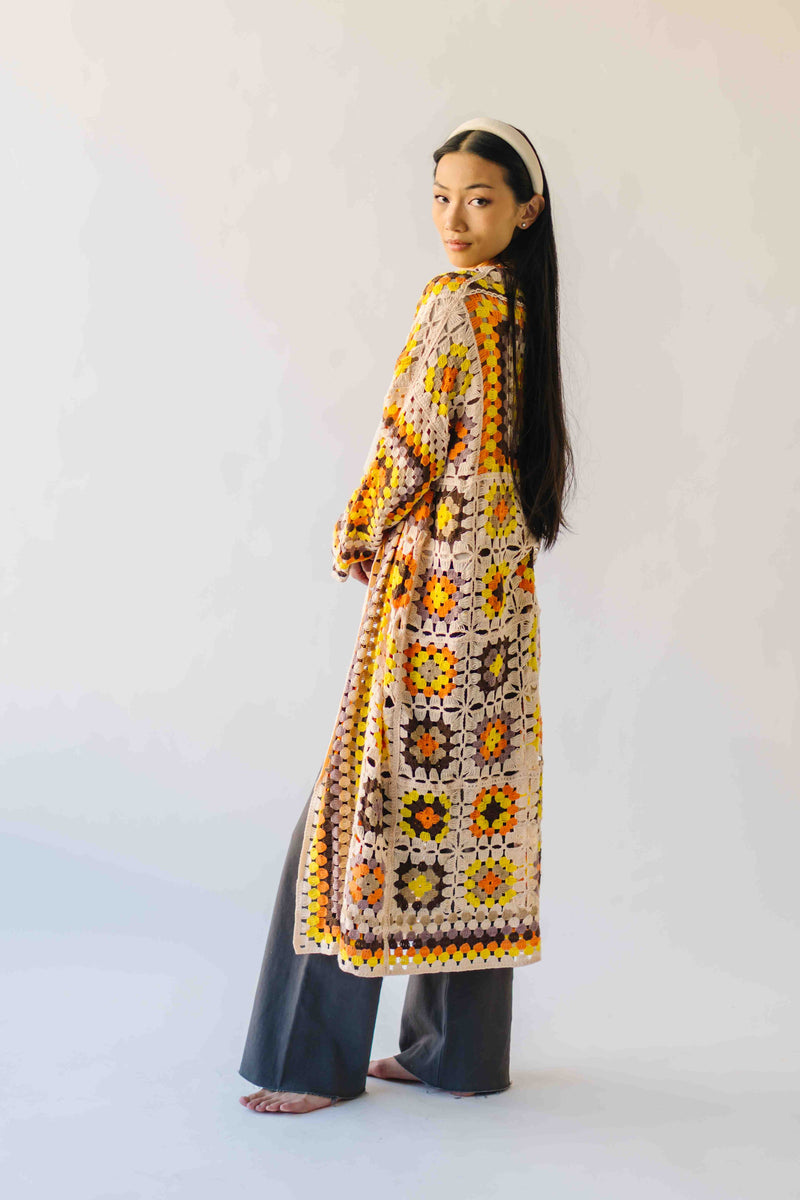 The Knox Crochet Long Cardigan in Beige