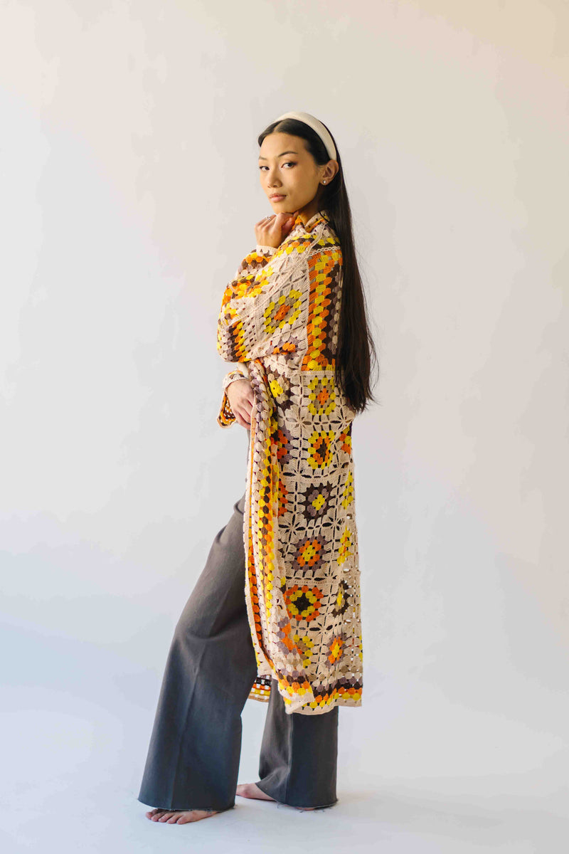 The Knox Crochet Long Cardigan in Beige