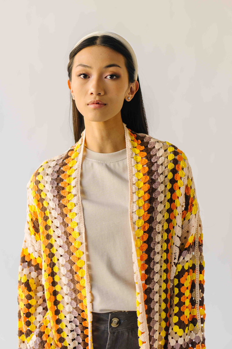 The Knox Crochet Long Cardigan in Beige