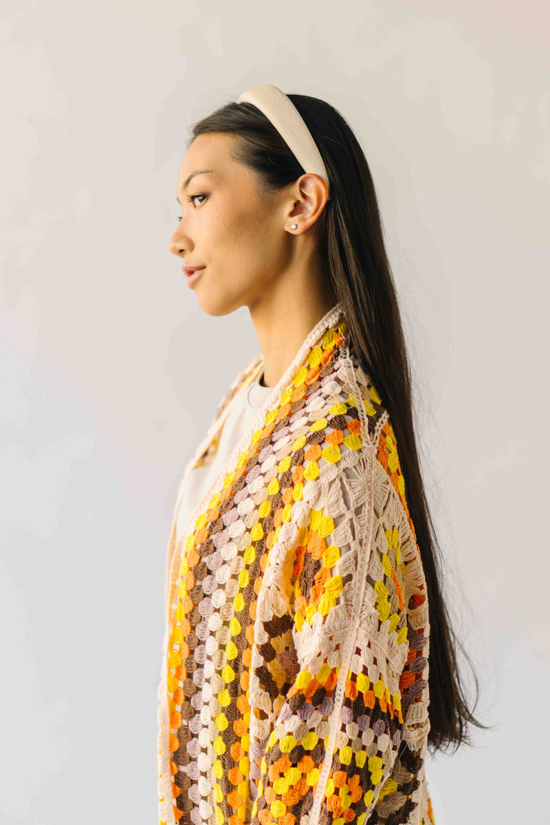 The Knox Crochet Long Cardigan in Beige
