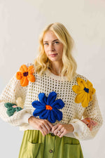 The Latisha Crochet Floral Sweater in Ivory
