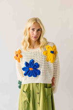 The Latisha Crochet Floral Sweater in Ivory