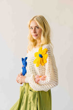 The Latisha Crochet Floral Sweater in Ivory