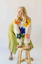 The Latisha Crochet Floral Sweater in Ivory